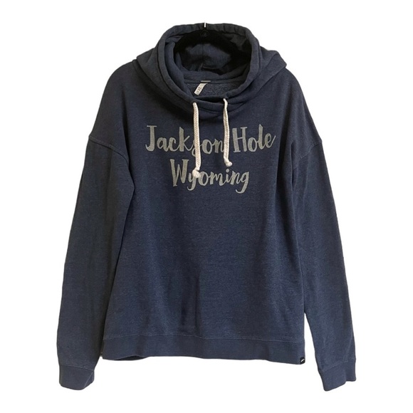 JACKSON HOLE, WYOMING HOODIE. HEATHER BLUE. TECHSTYLES BRAND. SIZE L. - Picture 1 of 6